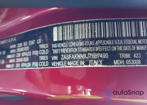 2018 Alfa Romeo Stelvio Ti Sport Awd from USA, damaged, VIN ZASFAKNNXJ7B67490